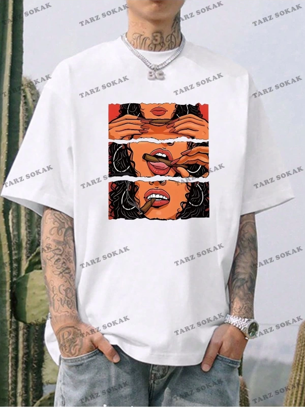 KOD Trend Erkek Beyaz Yuvarlak Yaka Baskılı T-shirt