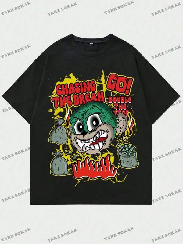 KOD Trend Street Life Erkek Karikatür & Slogan Grafikli Tişört