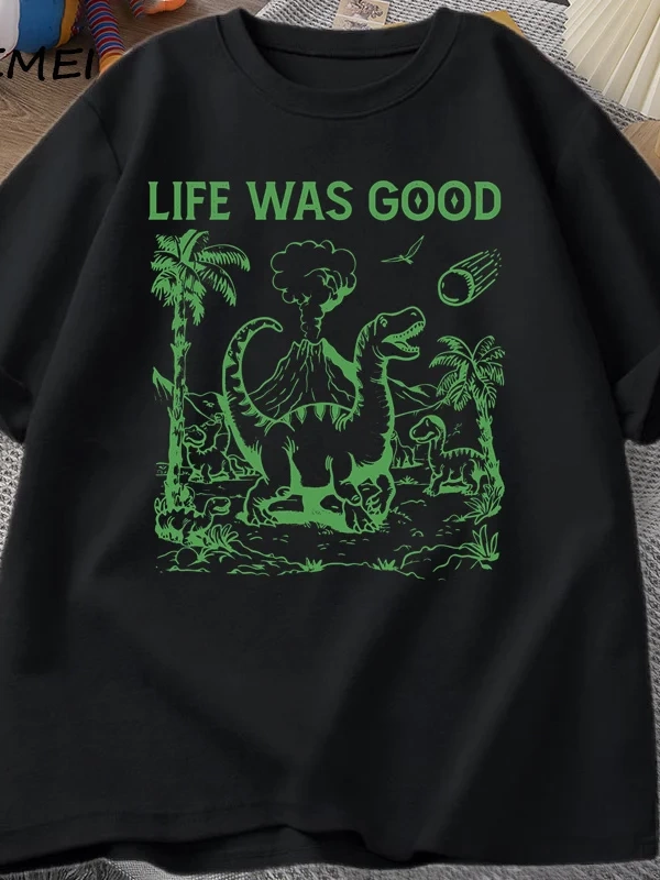 Komik dinozor Meme T Shirt hayat iyi aptal Tshirt Retro 90s Dino T-shirt Meme grafikli tişört 2969