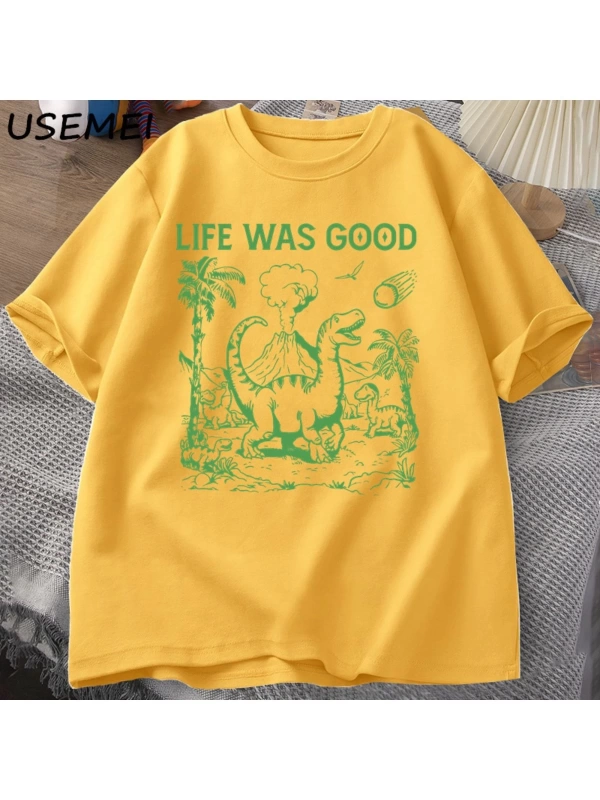 Komik dinozor Meme T Shirt hayat iyi aptal Tshirt Retro 90s Dino T-shirt Meme grafikli tişört