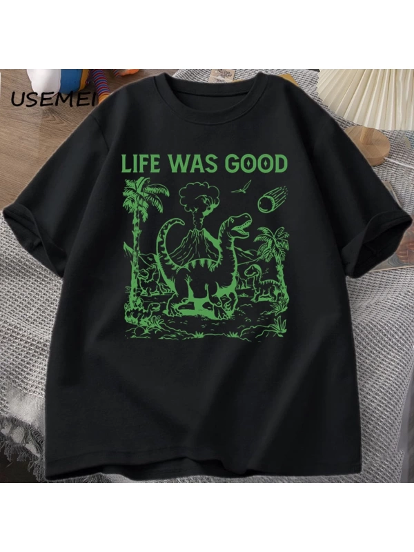 Komik dinozor Meme T Shirt hayat iyi aptal Tshirt Retro 90s Dino T-shirt Meme grafikli tişört