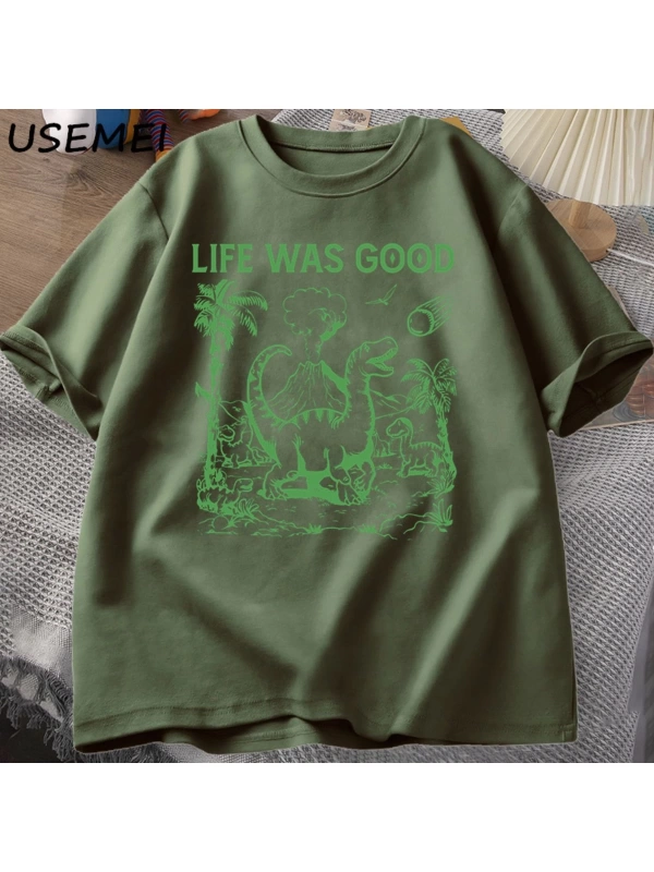 Komik dinozor Meme T Shirt hayat iyi aptal Tshirt Retro 90s Dino T-shirt Meme grafikli tişört