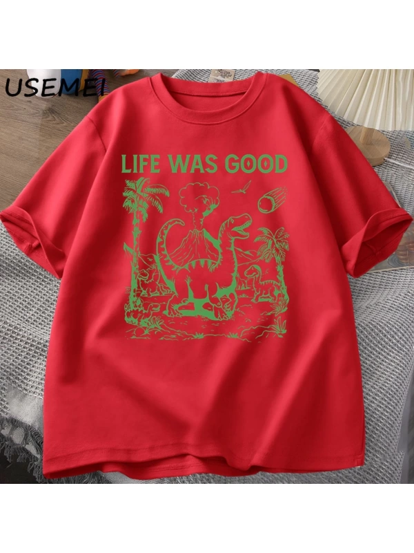 Komik dinozor Meme T Shirt hayat iyi aptal Tshirt Retro 90s Dino T-shirt Meme grafikli tişört