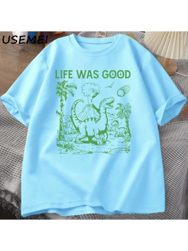 Komik dinozor Meme T Shirt hayat iyi aptal Tshirt Retro 90s Dino T-shirt Meme grafikli tişört