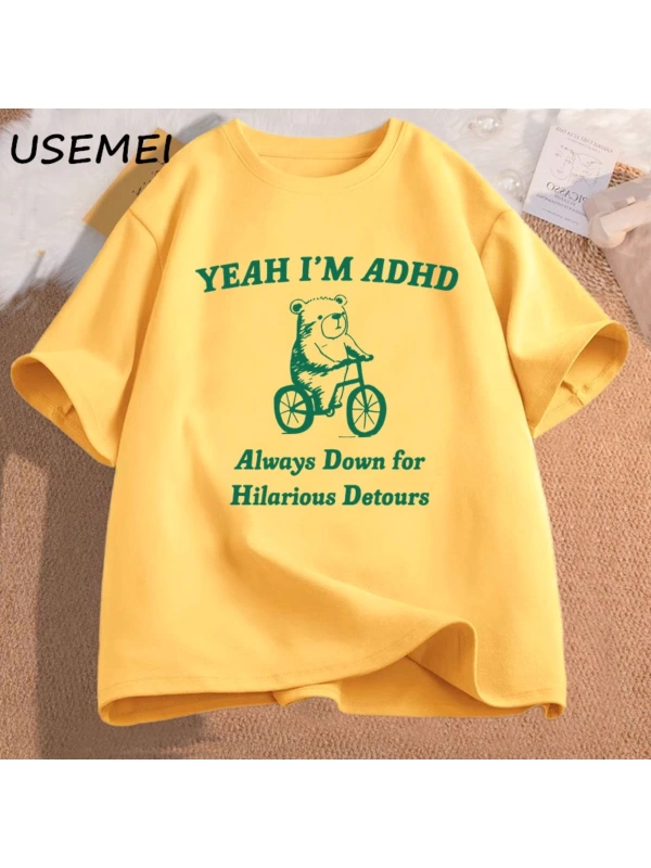 Komik grafik T shirt erkekler evet ben ADHD rakun Meme T shirt Unisex moda rahat o-boyun boy