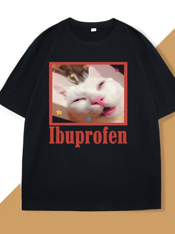 Komik Ibuprofen Kedi T-shirt Erkekler Kadınlar için Grafik T Shirt Sevimli Kedi Sevgilisi Pam 2839