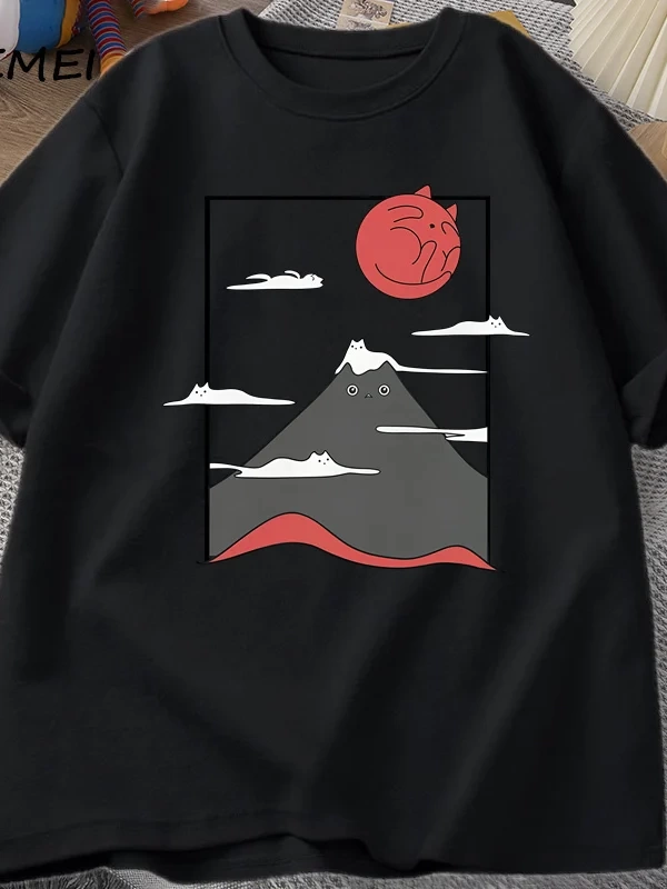 Komik Kedi Grafik T Shirt Japon Kedi Grafik Tee Pamuk Baskılı Kısa Kollu Tees Erkek Kadın Har 2804