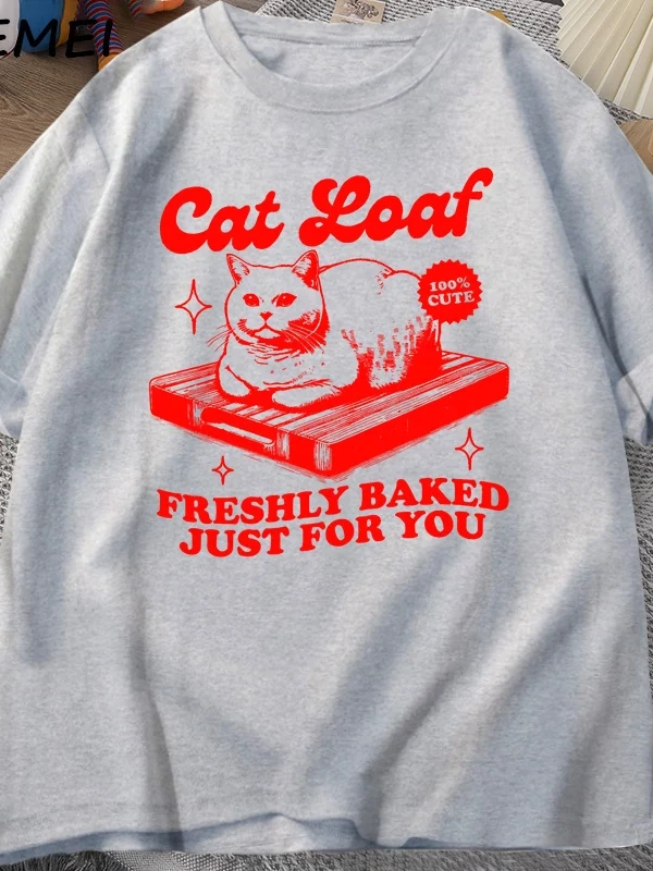Komik kedi Loaf t-shirt erkek kadın Retro tişörtleri kedi sevgilisi grafik Tees Unisex yaz pa 3028
