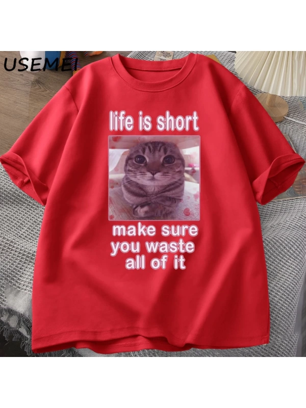 Komik Kedi Meme Grafik Tees Kediler Dank Memes T Shirt Komik Aptal Kediler T-shirt Erkek Kadı