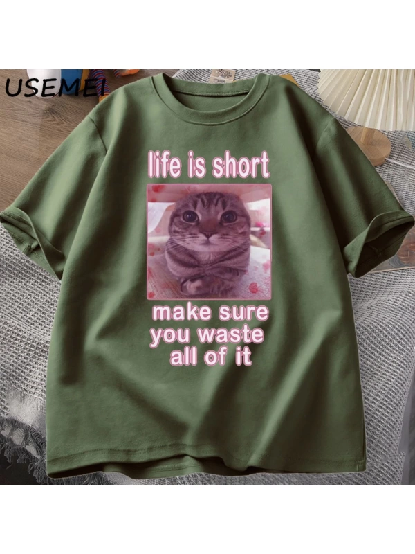 Komik Kedi Meme Grafik Tees Kediler Dank Memes T Shirt Komik Aptal Kediler T-shirt Erkek Kadı