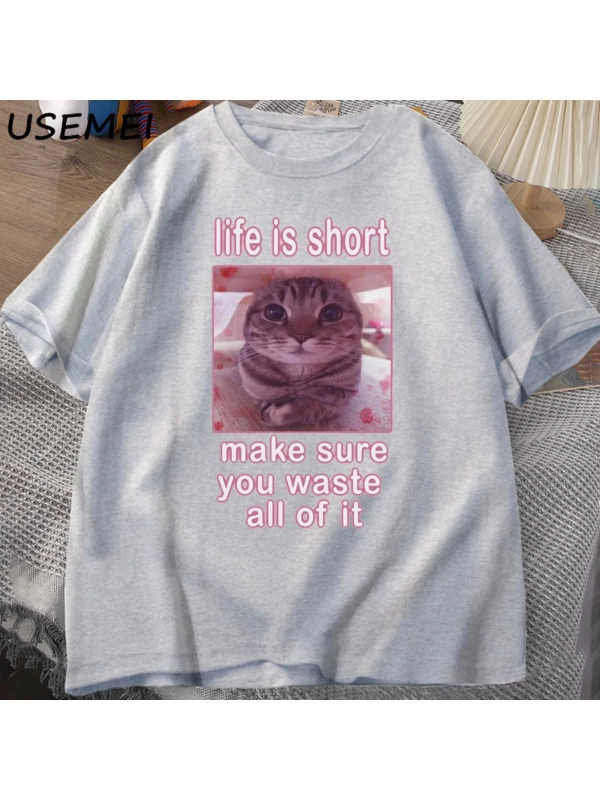 Komik Kedi Meme Grafik Tees Kediler Dank Memes T Shirt Komik Aptal Kediler T-shirt Erkek Kadı