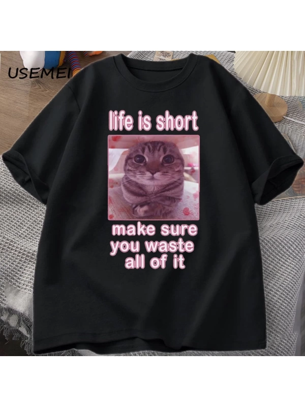 Komik Kedi Meme Grafik Tees Kediler Dank Memes T Shirt Komik Aptal Kediler T-shirt Erkek Kadı