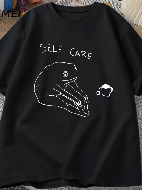 Komik Kurbağa Öz Bakım T-Shirt Retro Cottagecore Kurbağa baskılı tişört Kadın Erkek Yaz Yuvar 2831