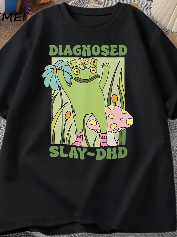Komik kurbağa Slay ile teşhis-DHD T-shirt erkek Groovy kurbağa Meme T Shirt zihinsel sağlık T 2909
