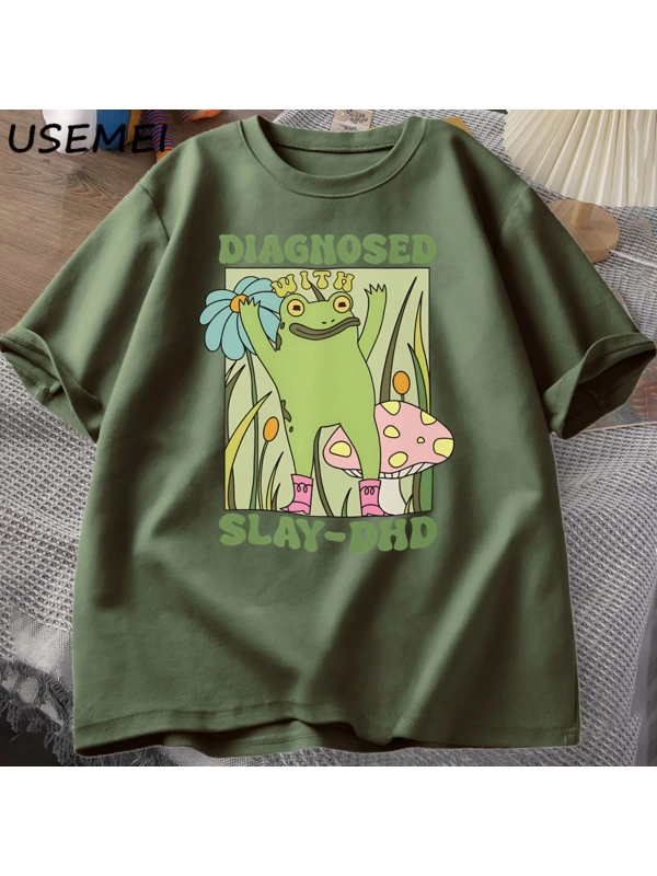 Komik kurbağa Slay ile teşhis-DHD T-shirt erkek Groovy kurbağa Meme T Shirt zihinsel sağlık T