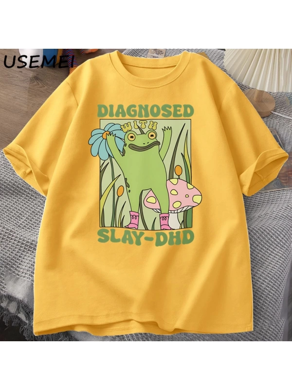 Komik kurbağa Slay ile teşhis-DHD T-shirt erkek Groovy kurbağa Meme T Shirt zihinsel sağlık T