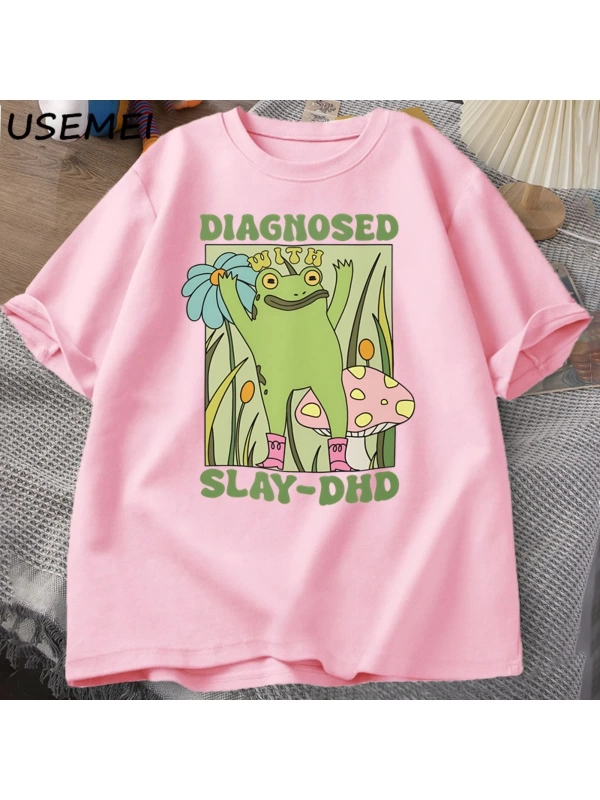 Komik kurbağa Slay ile teşhis-DHD T-shirt erkek Groovy kurbağa Meme T Shirt zihinsel sağlık T