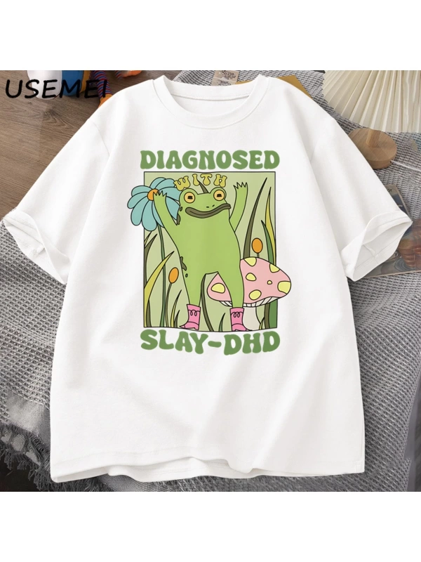 Komik kurbağa Slay ile teşhis-DHD T-shirt erkek Groovy kurbağa Meme T Shirt zihinsel sağlık T