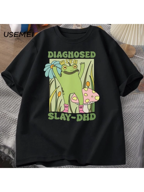 Komik kurbağa Slay ile teşhis-DHD T-shirt erkek Groovy kurbağa Meme T Shirt zihinsel sağlık T