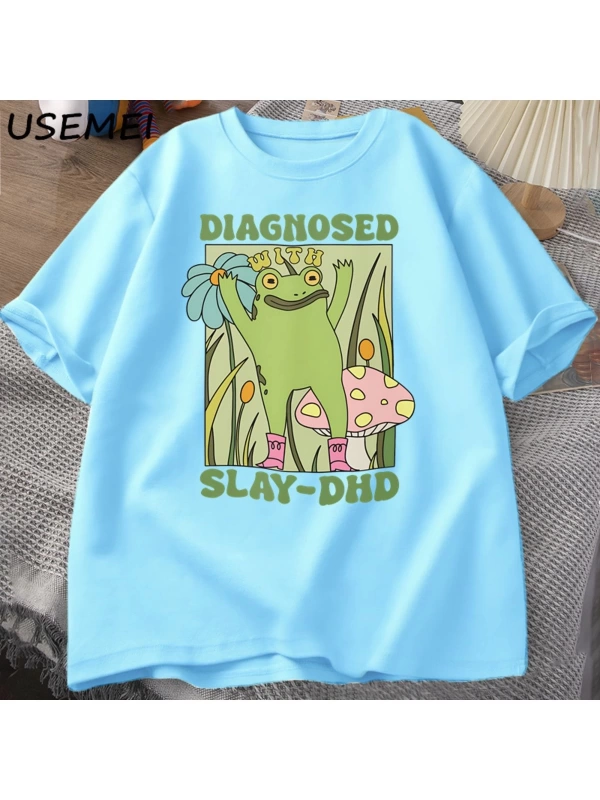 Komik kurbağa Slay ile teşhis-DHD T-shirt erkek Groovy kurbağa Meme T Shirt zihinsel sağlık T