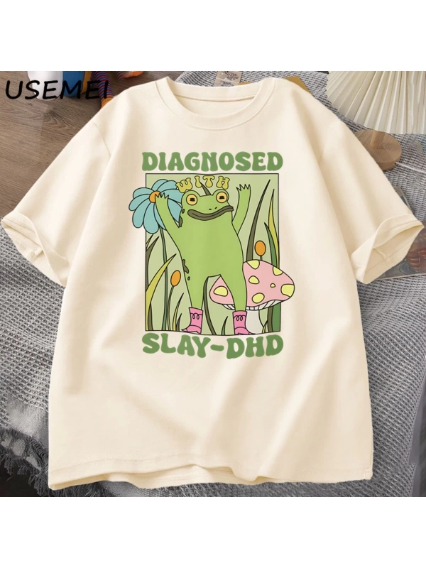 Komik kurbağa Slay ile teşhis-DHD T-shirt erkek Groovy kurbağa Meme T Shirt zihinsel sağlık T