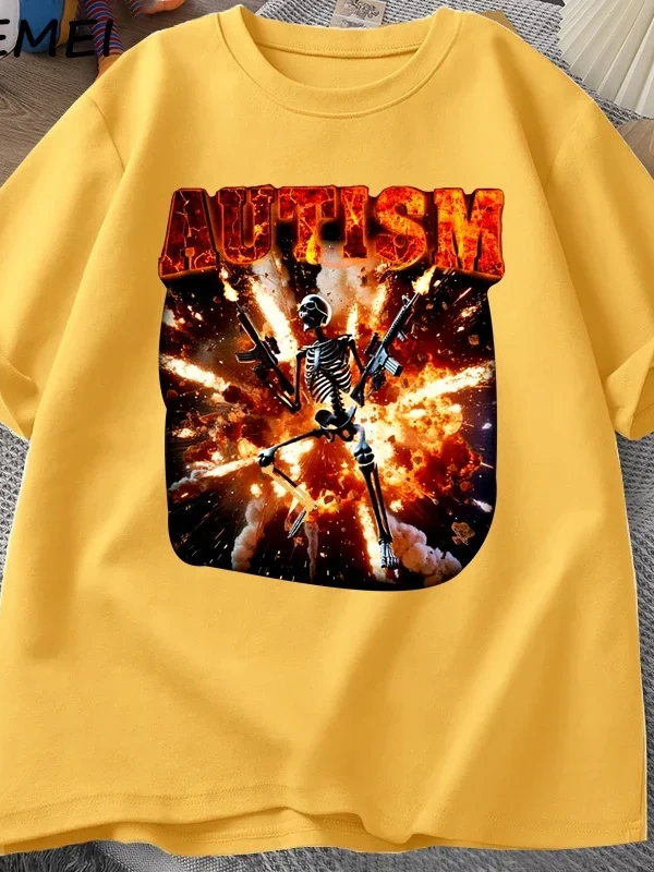 Komik Meme Tişörtleri Otistik İskelet T Shirt Kadın Erkek Otizm Sinirli T-shirt Moda Pamuk Ti 3056
