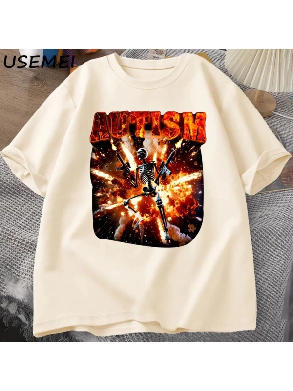 Komik Meme Tişörtleri Otistik İskelet T Shirt Kadın Erkek Otizm Sinirli T-shirt Moda Pamuk Ti