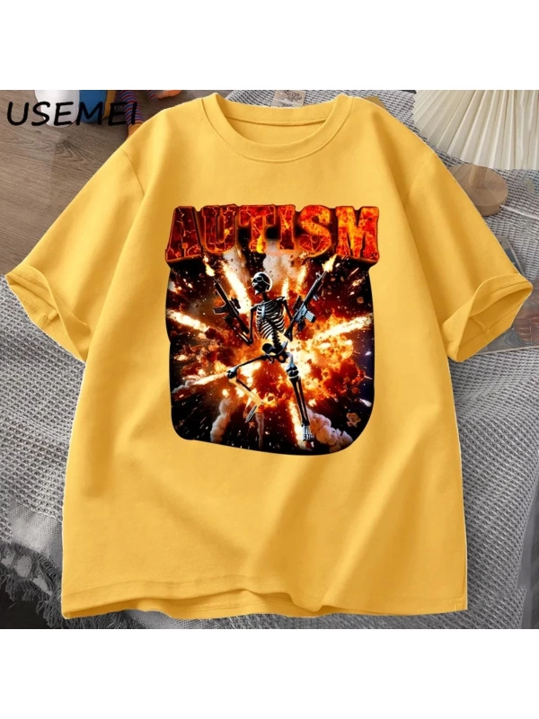 Komik Meme Tişörtleri Otistik İskelet T Shirt Kadın Erkek Otizm Sinirli T-shirt Moda Pamuk Ti