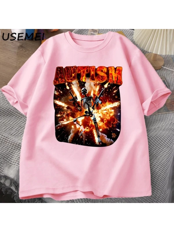 Komik Meme Tişörtleri Otistik İskelet T Shirt Kadın Erkek Otizm Sinirli T-shirt Moda Pamuk Ti