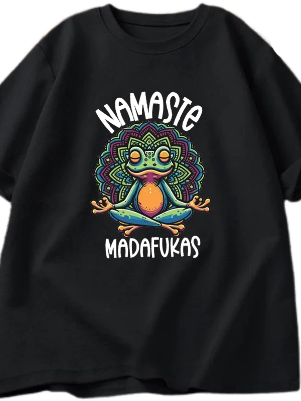 Komik Yoga T Shirt Kurbağa Öz Bakım T-Shirt Pamuk Kısa Kollu Pozitif Cottagecore Namaste Tee  2821