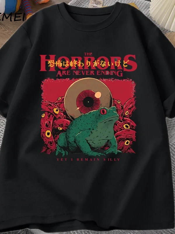 Korkular Asla Bitmeyen Kurbağa T-Shirt Aptal Kurbağa Korku Tshirt Komik Meme Grafik T Shirt V 2956