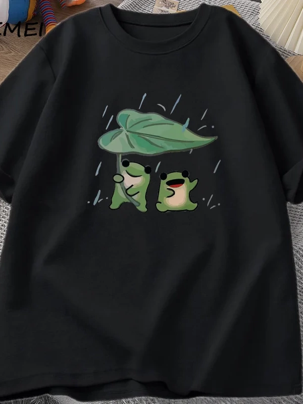 Kurbağa Sevimli TKomik Kurbağalar Yağmur Aşk Tshirt Erkek Kadın Romence T-shirt Rahat 2950