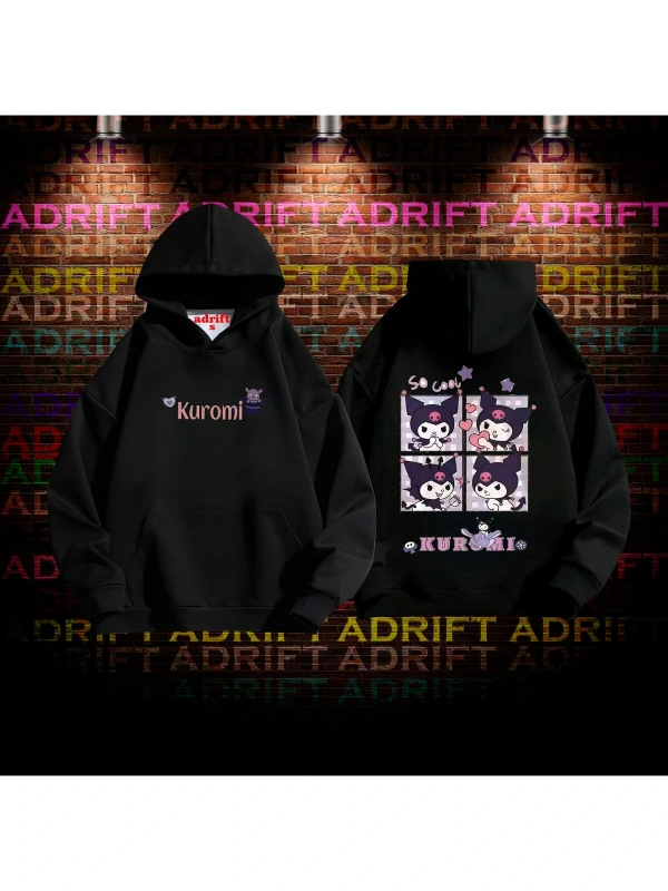 KUROMİ Tasarım Baskılı Kapüşonlu Sweatshirt Hoodie Siyah