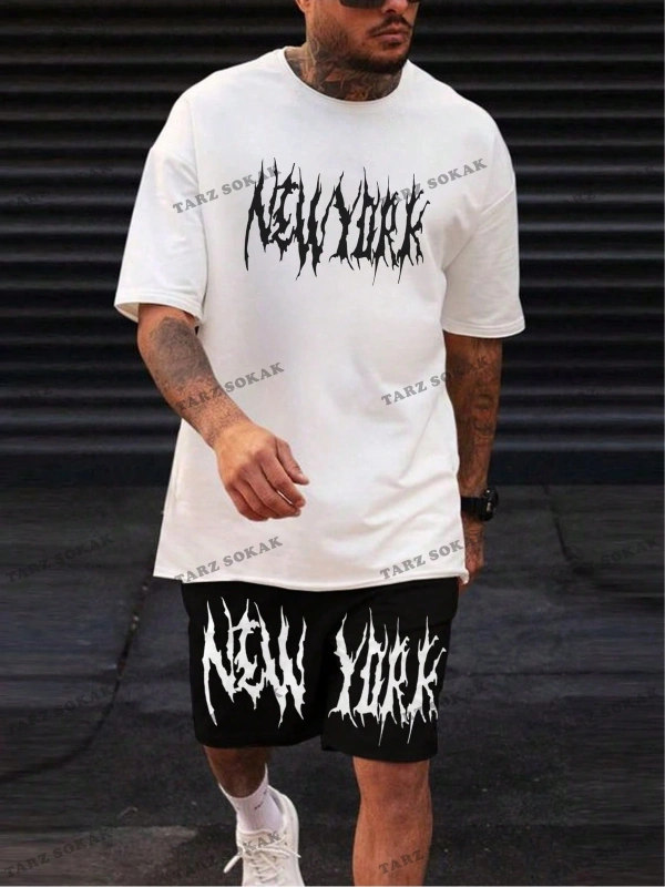 LEGND Erkek Mektup Baskılı Bisiklet Yaka Kısa Kollu Rahat 2 adet/takım Kıyafetler