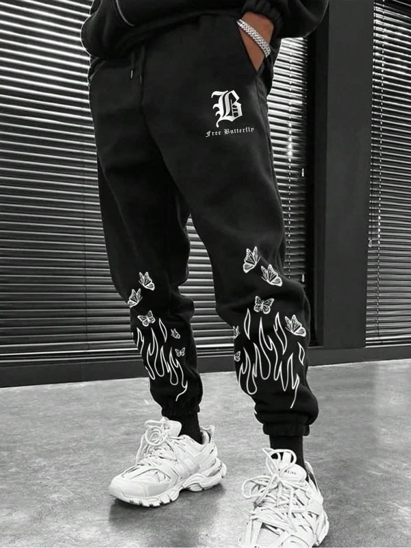 LEGND Fire & Letter Graphic Drawstring Waist Eşofman Altı