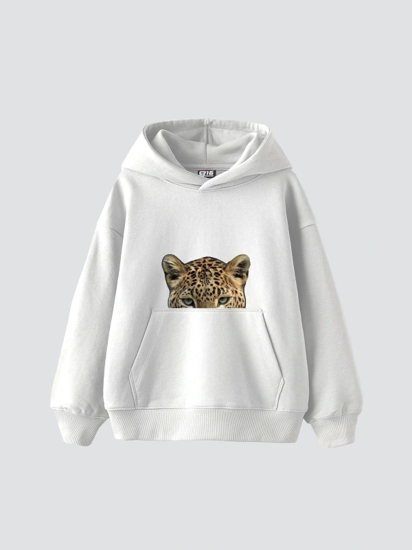Leopar Eyes Baskılı Oversize Unisex Premium Beyaz