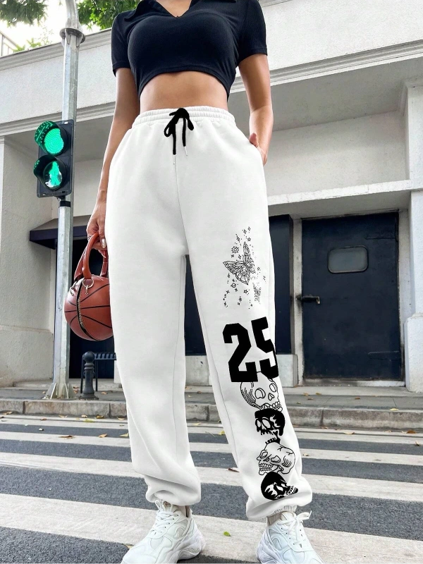 Letter Graphic Drawstring Waist 4 Mevsim Eşofman