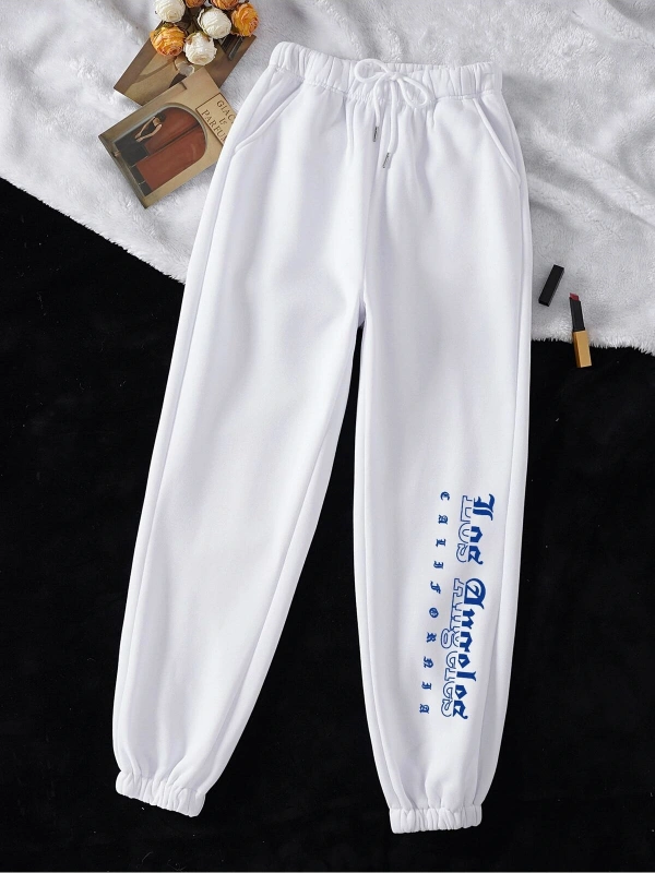 Letter Graphic Drawstring Waist 4 Mevsim Eşofman