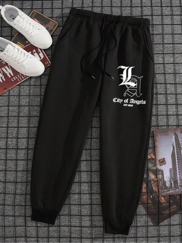 Letter Graphic Drawstring Waist Eşofman Altı