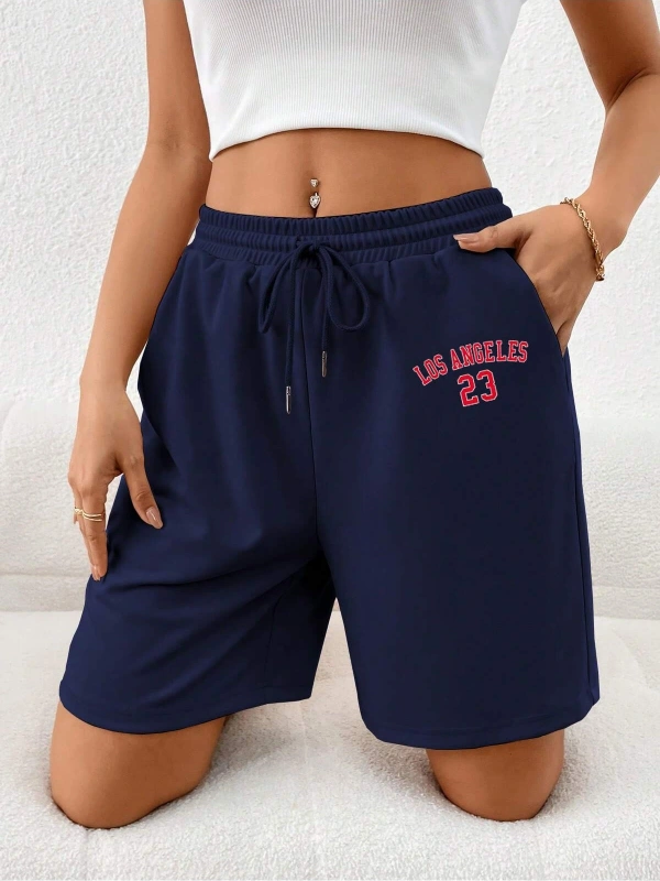 Letter Graphic Drawstring Waist Şort