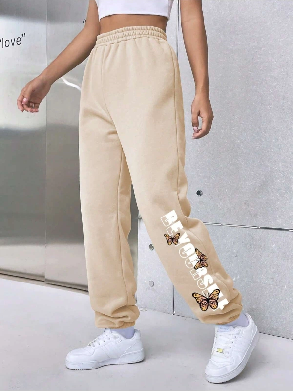 Letter Graphic Elastic Waist 4 Mevsim Eşofman