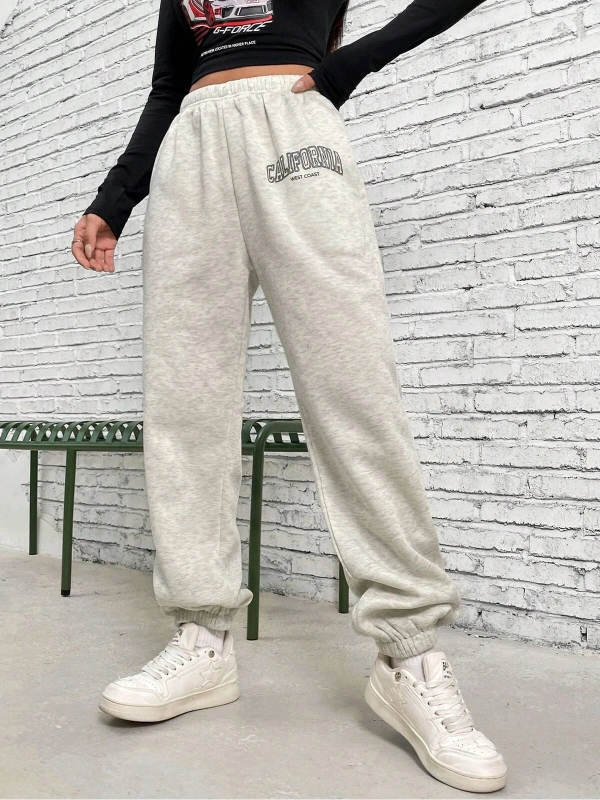 Letter Graphic Elastic Waist 4 Mevsim Eşofman