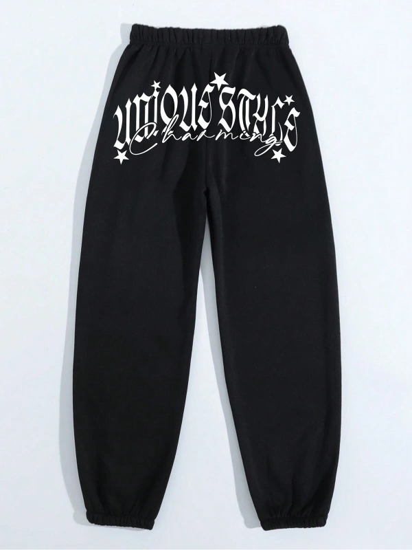 Letter Graphic Elastic Waist 4 Mevsim Eşofman