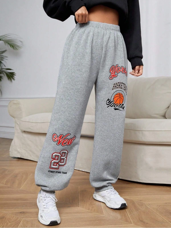 Letter Graphic Elastic Waist 4 Mevsim Eşofman