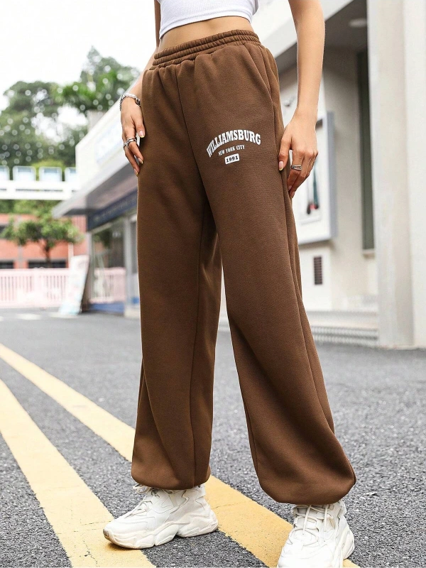 Letter Graphic Elastic Waist 4 Mevsim Eşofman