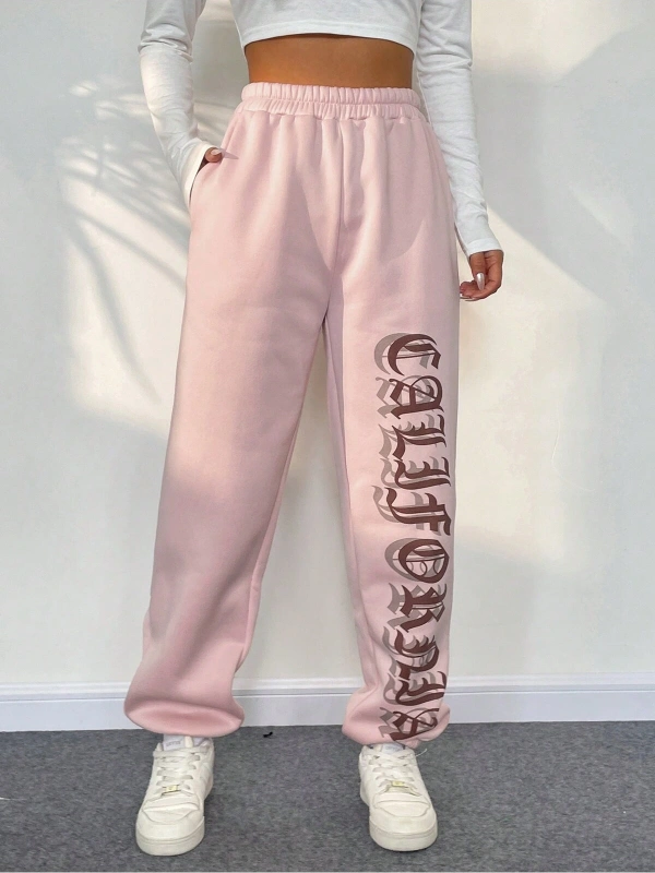 Letter Graphic Elastic Waist 4 Mevsim Eşofman