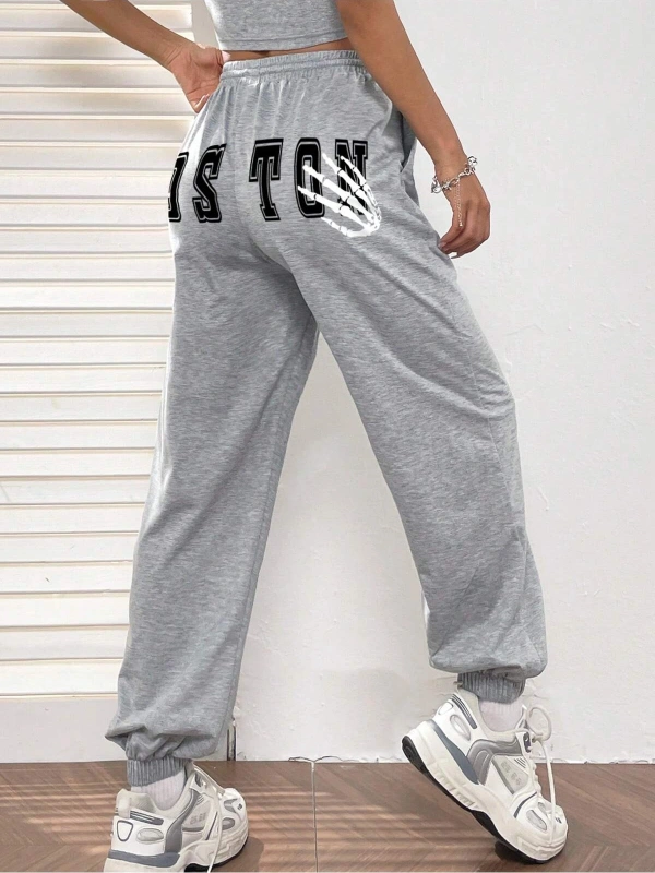 Letter Graphic Elastic Waist 4 Mevsim Eşofman