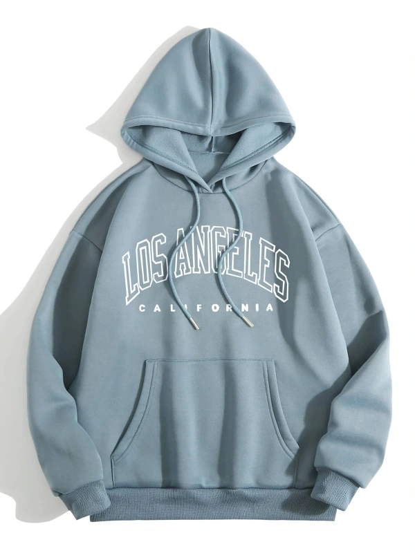 Letter Graphic Kangaroo Pocket Lined Drawstring Hoodie MAVİRENK