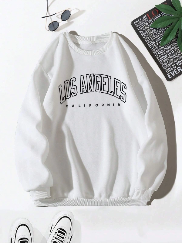 Letter Graphic Lined Sweatshirt Beyaz