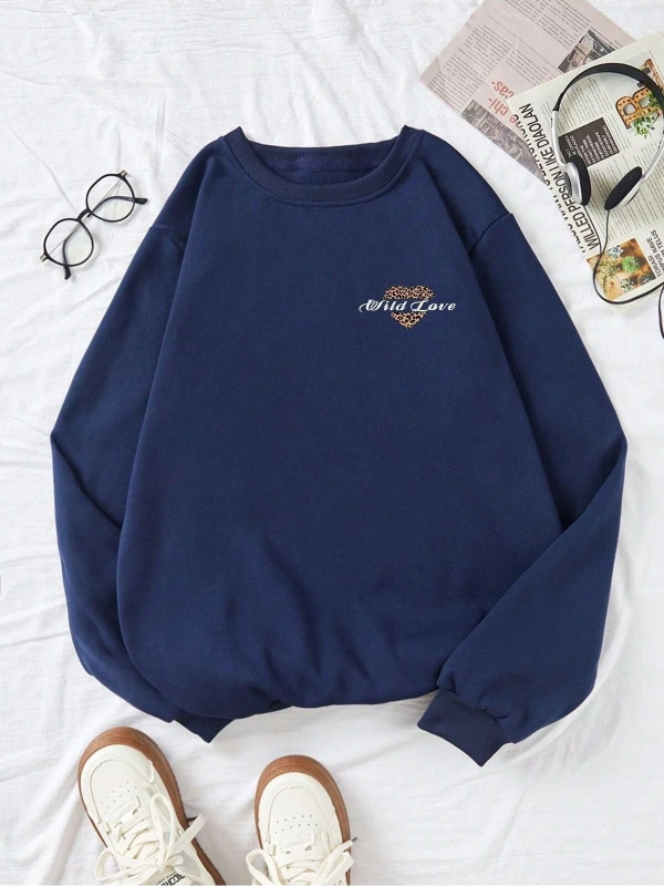 Letter Graphic Lined Sweatshirt Lacivert